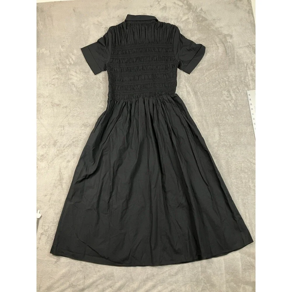 J Crew Elsie Shirt Dress Womens S Black Cotton Poplin Smocked Button Up Preppy